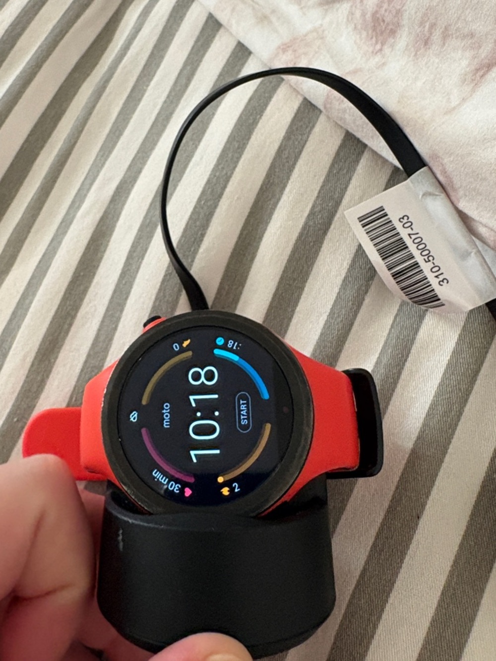 Motorola Round Smartwatch with Red Silicone Band moto360
